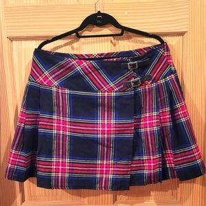 Red and Blue Mini Kilt Skirt with Pleated Wrap Style